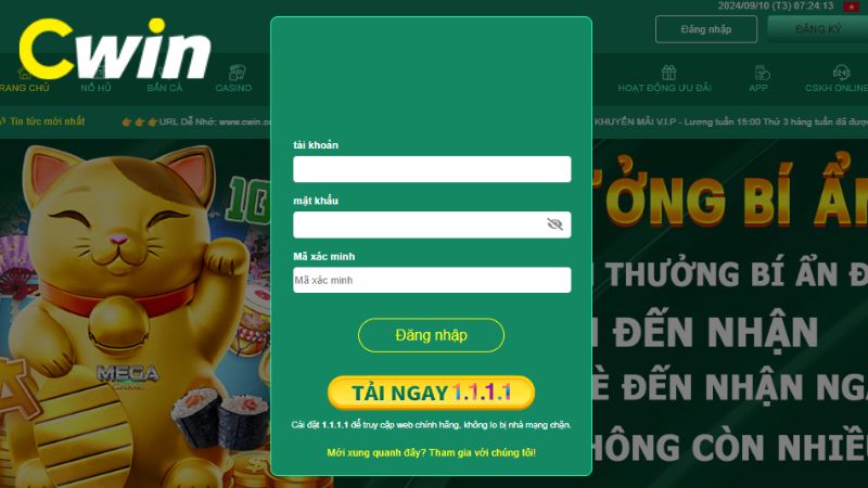 Form đăng nhập tài khoản trên nhà cái CWIN